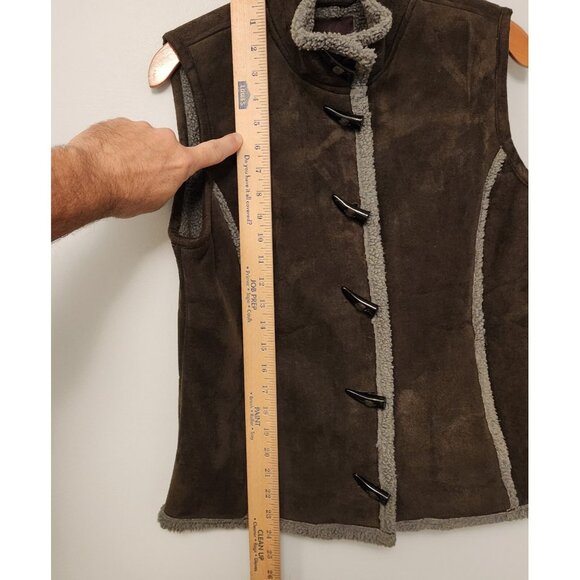 Cotton Ginny Vest Faux Suede Womens Small Faux Sherpa Lining Unique Buttons Boho - Picture 9 of 14